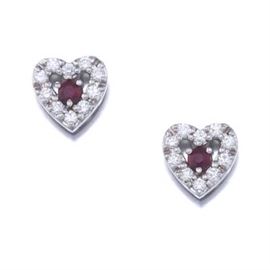 A Pair of Diamond And Ruby Heart Earrings 