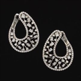 A Pair of Diamond Scroll Earrings 