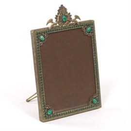 Aesthetic Movement Gilt Metal and Faux Jade and Emerald Stones Picture Frame 