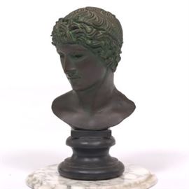 Antinous Bust, The Louvre Museum Reproduction on Italian Marble Column Stand 