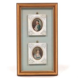Antique French Miniature Portraits of Emperor Napoleon I and Empress Josephine in a Shadow Box, 19th Century 
