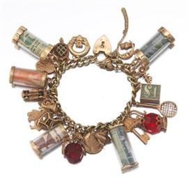 Antique Irish Currency Gold Charm Bracelet 