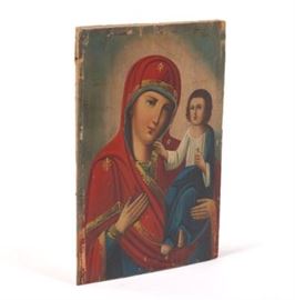 Antique Russian Orthodox Icon of the Mother of God of Tikhvin