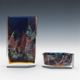 Art Glass Vase and Matching Ash Tray