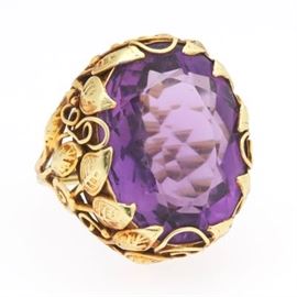 Art Nouveau Gold and Amethyst Ring 