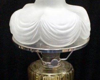 Aladdin Oil Lamp NU-Type Model B Amber Corinthian, 1935-1936, With Milk Glass Shade 24"H