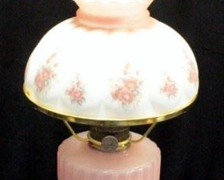 Aladdin Oil Lamp NU-Type Model B Pink Rose Corinthian, 1935-1936, With Pink Rose Glass Shade 24"H