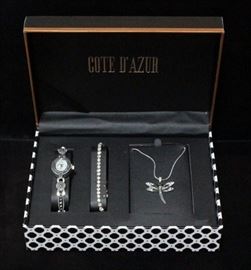 Cote d' Azur Watch, Bracelet And Necklace Set In Box