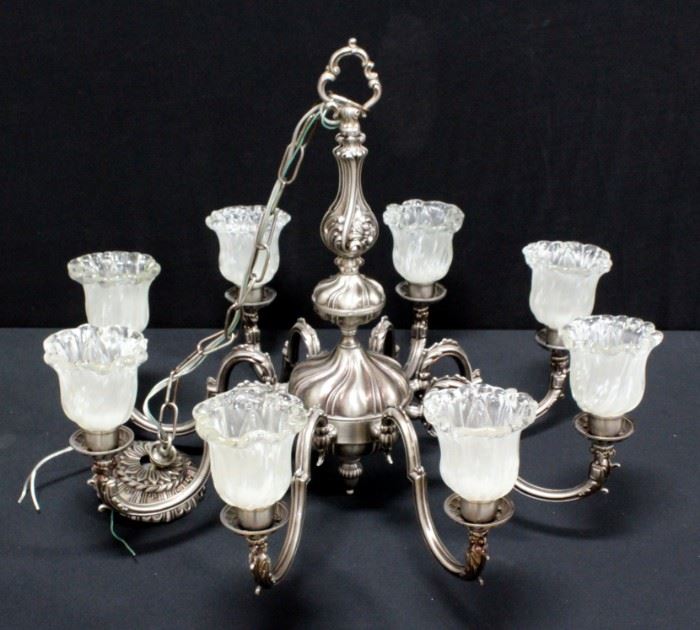 8 Light Chandelier AC 1438 AP, Bulbs Included, Pewter, 27"D x 22"H Complete