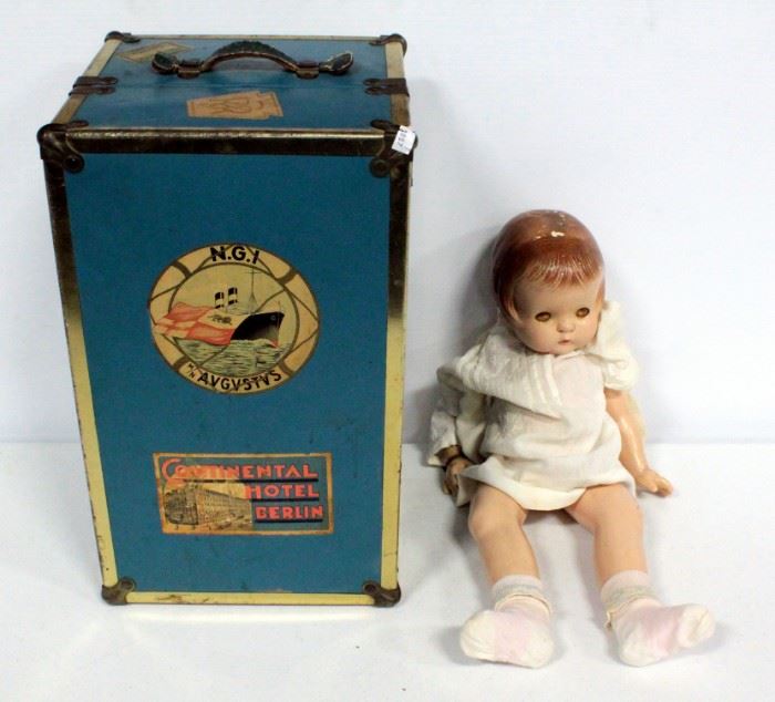 Effanbee "Patsy-Ann" Doll 18.5"L And Wardrobe Trunk