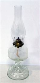 Glass Hurricane Oil Lamp With Eagle Burner, 19.75"H