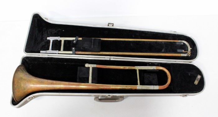 Vintage Trombone With Mouthpiece, In Case