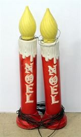 Vintage Christmas Noel Candles 2 plastic Light Up Blow Mold Decorations, 36.5"H, Powers On