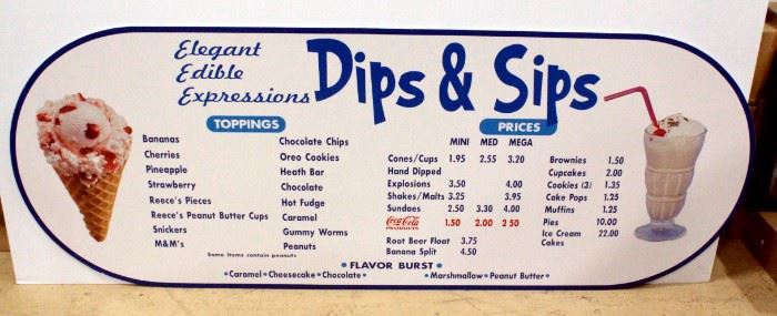 Dips & Sips Ice Cream Menu Sign 96"W x 36"H