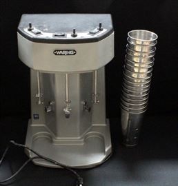 Waring Triple Spindle Drink Mixer Model WDM360, Powers On And 16 Stainless Steel Malt Cups