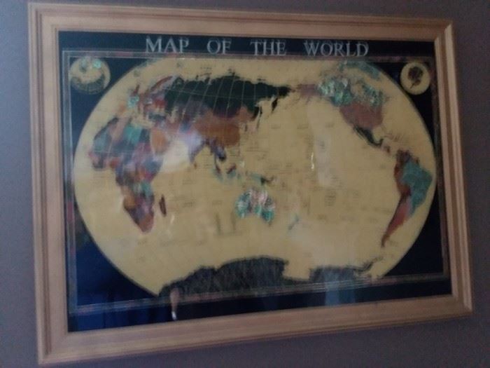 World Map precious stones shells