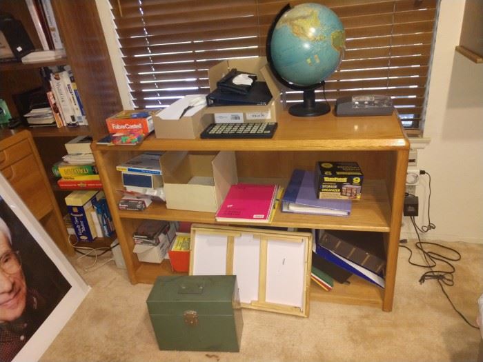 Nice solid oak book shelf! Lots of office supplies