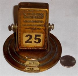 Vintage Art Deco Chemo Company Disinfectants Desk Top Brass Perpetual Calendar