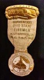 SCARCE Antique 1913 Ohio State Fireman Association Convention E. Liverpool Pin-back Medal