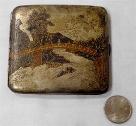 Vintage c. 1930 Sterling Silver Mixed Metals and Enamel Japanese Cigarette Case