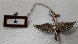 Vintage WWII Sterling Silver U.S. Air Force Wings and Blue Star Son in Service 2 Piece Sweetheart Pin