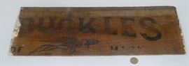 Antique 19th Century "BUCKLES" Wood Crate Etched Side / Sign 21.25" Wide
