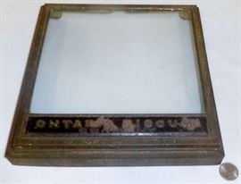 Antique c. 1925 Country Store "Ontario Biscuit Company" Tin / Glass Counter Display Top w/ Hinged Lid