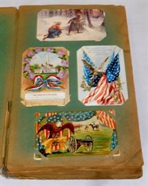 Antique Early 1900's Post Card Album Full w/ 208 Cards (Patriotic, Santa Claus, Romance, Holidays, Comic, Etc..)