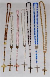 Vintage Lot of 7 Rosaries (Glass, Wood, Enamel, Etc.)