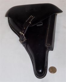 1944 WWII German P08 Luger Black Hard shell Holster Marked gxy WaA727 Waffenamt