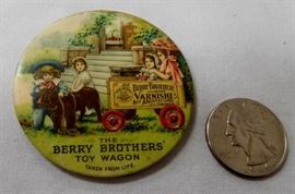 Antique c. 1900 "The Berry Brothers Toy Wagon" Varnish Advertising Celluloid Pocket Mirror