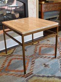Mitchell Gold travertine top Van Dyke side table