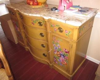 Hand Painted Storage Cabinet with Marble Top