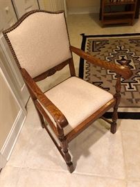 Oak upholstered chair with nail heads