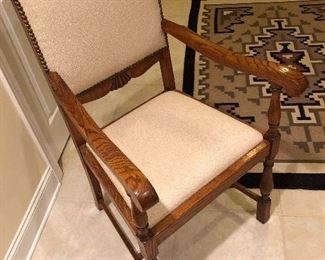 Oak upholstered chair with nail heads