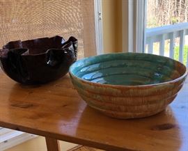 Two signed pottery bowls