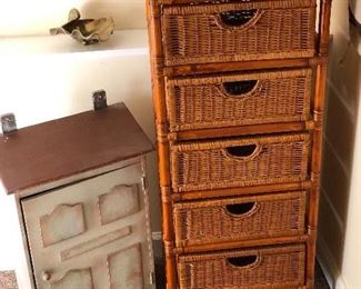 Wall hanging cabinet and rattan 5 drawer chest