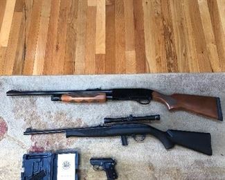 Winchester model 1300, 12 gauge, Deer slug Mossberg 702 Plinkster, 22 LR, with Barka scope 4 x20 Baretta "Tomcat" model 3032, 32 Auto with case