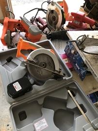 assortment of Chicago power tools, tile cutter