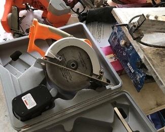 assortment of Chicago power tools, tile cutter