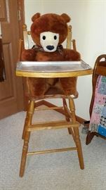 Vintage Wood High Chair with Metal Tray  $30