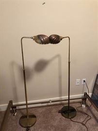 A Pair of Brass Pharmacy Floor Lamp, Clam Shell Shade