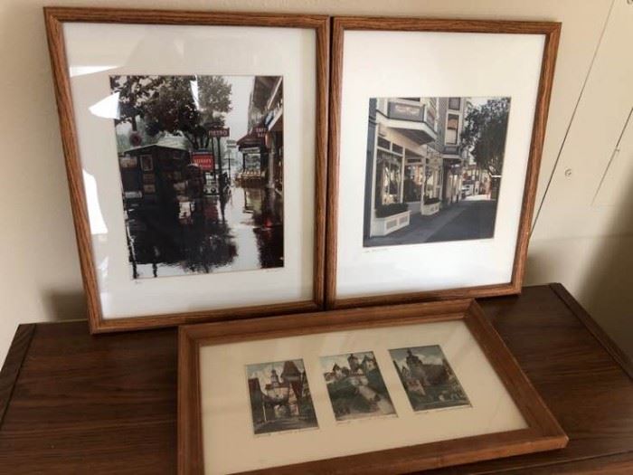 A pair of photographs and framed cards