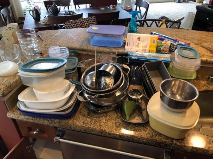 Plastic ware Pyrex measuring cups and more