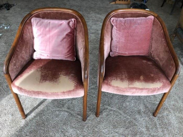 Vintage velveteen and Wood club chairs