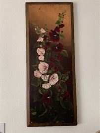 c.1900 Floral oil painting on board 