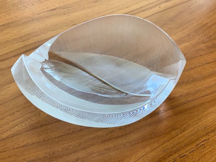 Lalique abstract crystal dish, signed