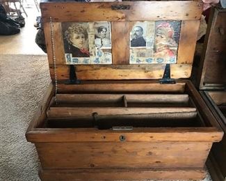 inside antique carpenter chest