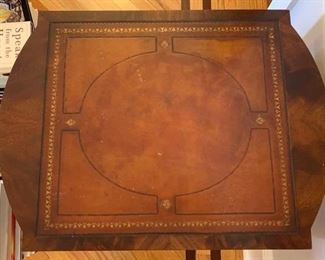 12. Pair of Antique Inlaid Leather Top Side Table (19" x 26" x 27")