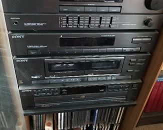 Four piece Sony stereo system in cabinet